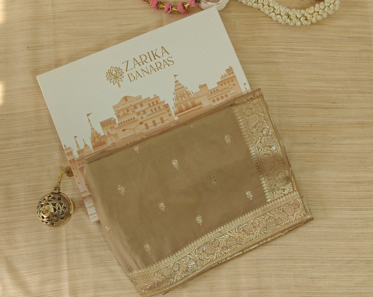 Cream Butter Crepe Designer Saree