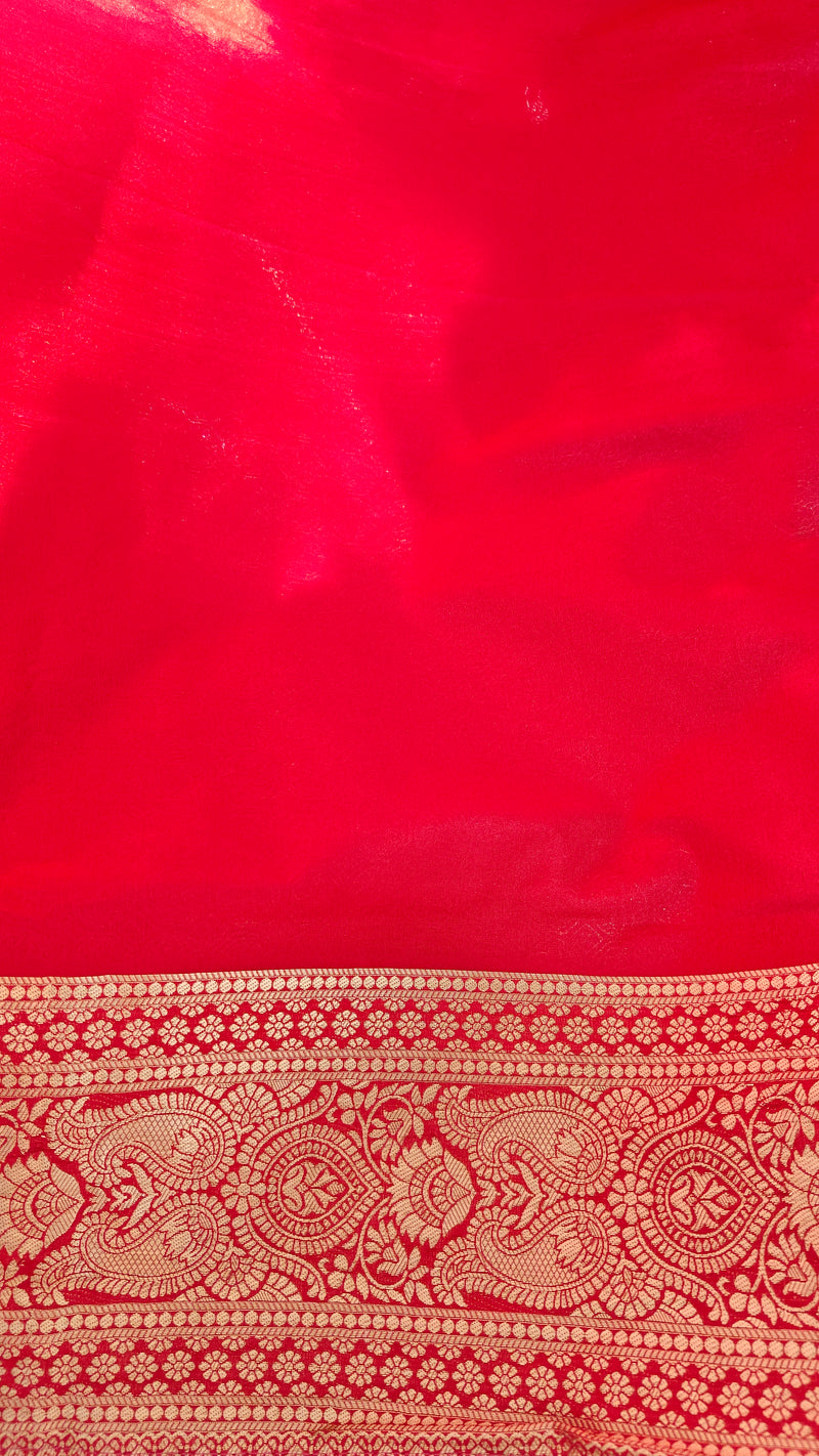 Red Georgette Zari Jaal Saree