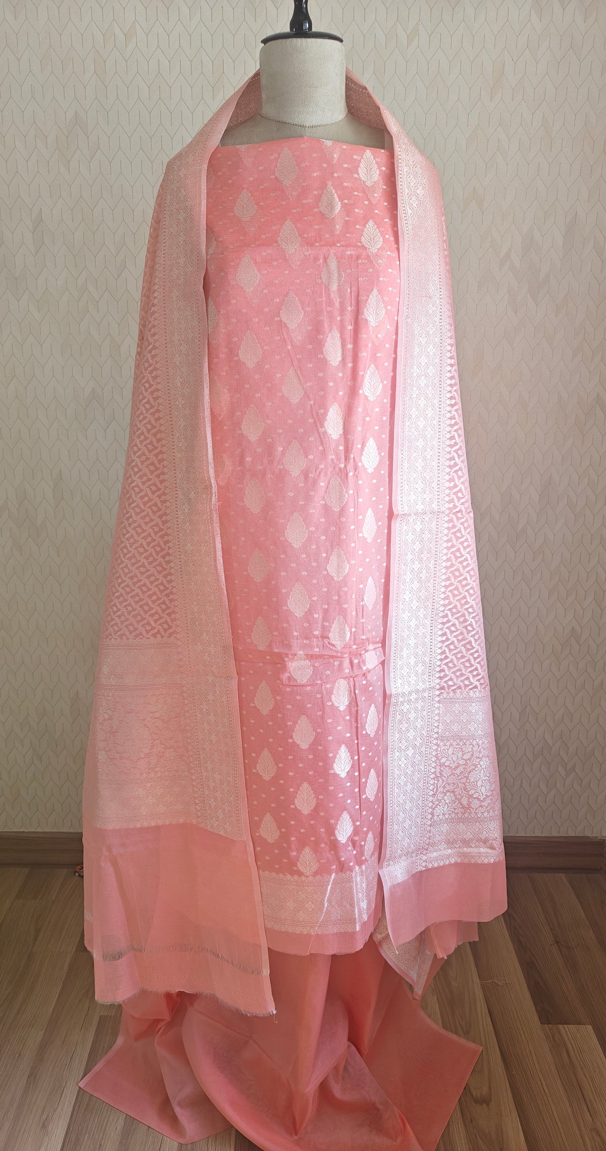 Coral Pink Banarasi Linen Suit