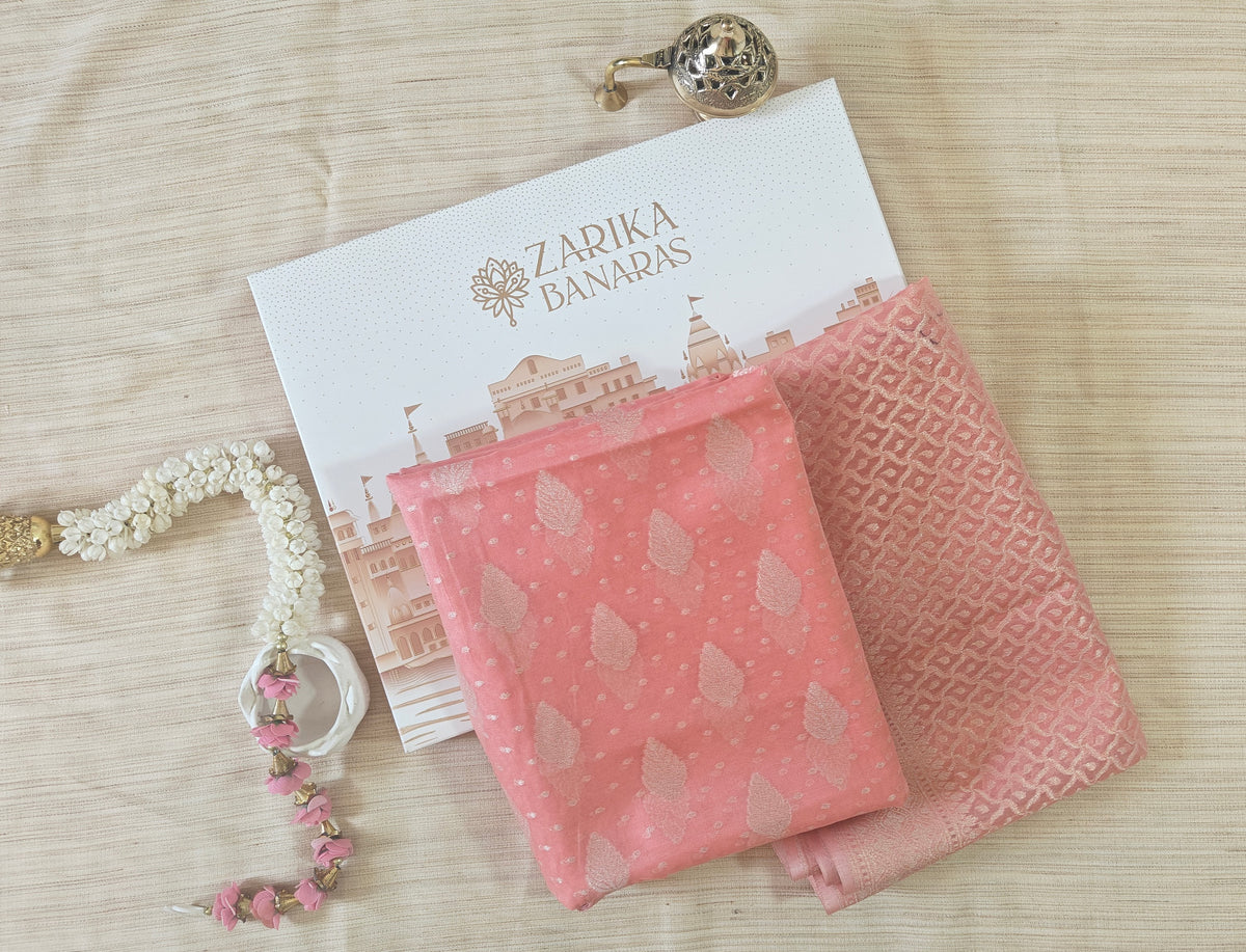 Coral Pink Banarasi Linen Suit