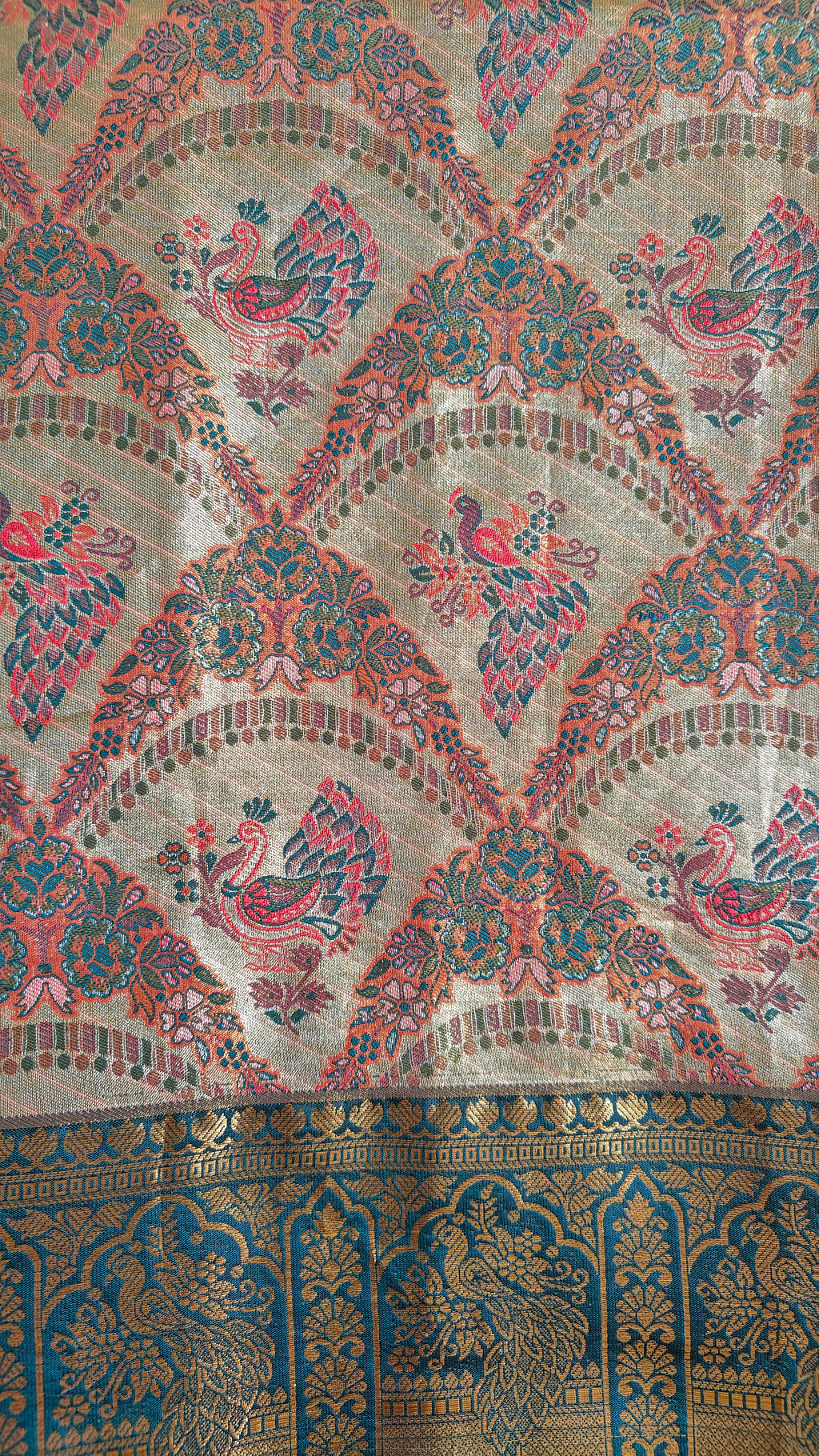 Golden Tissue Peacock Motifs Saree