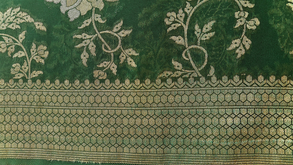 Dark Green Georgette Floral Jaal