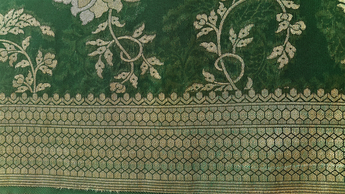 Dark Green Georgette Floral Jaal