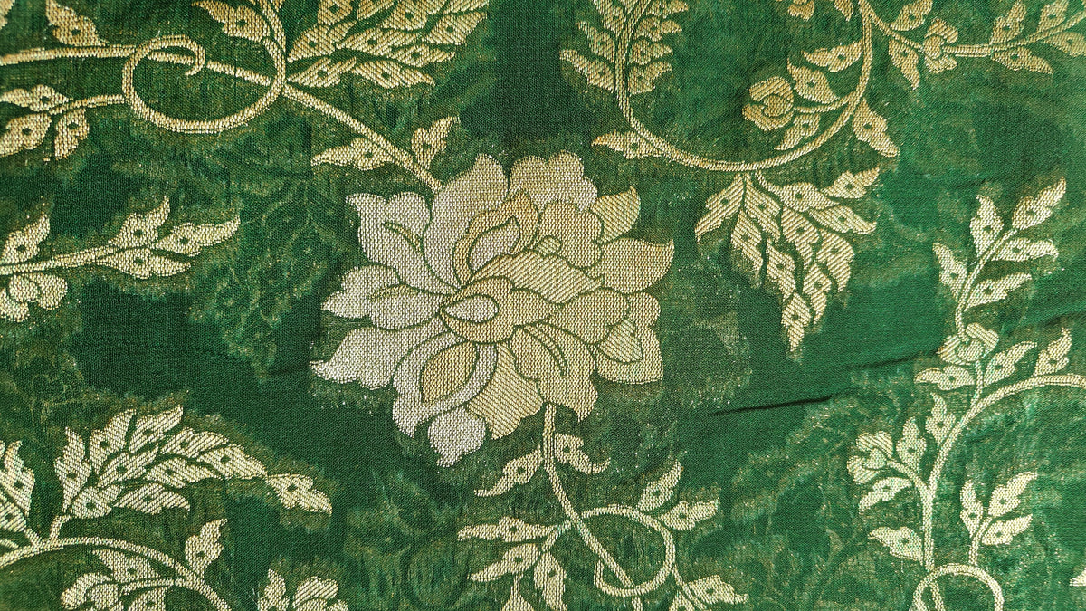 Dark Green Georgette Floral Jaal