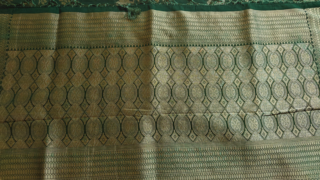 Dark Green Georgette Floral Jaal