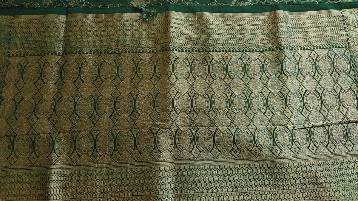 Dark Green Georgette Floral Jaal