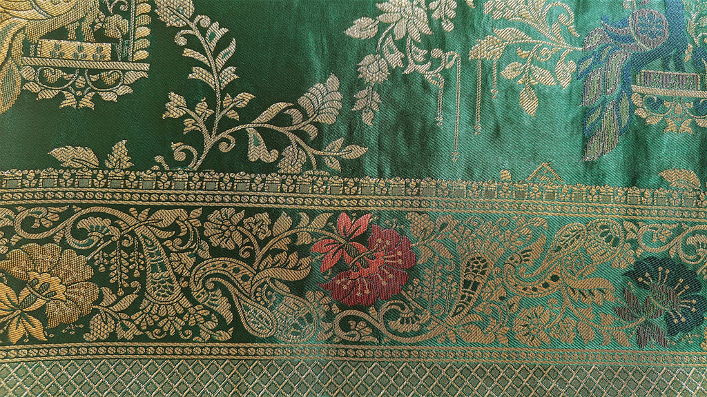 Dark Green Banarasi Silk Peacock Motifs