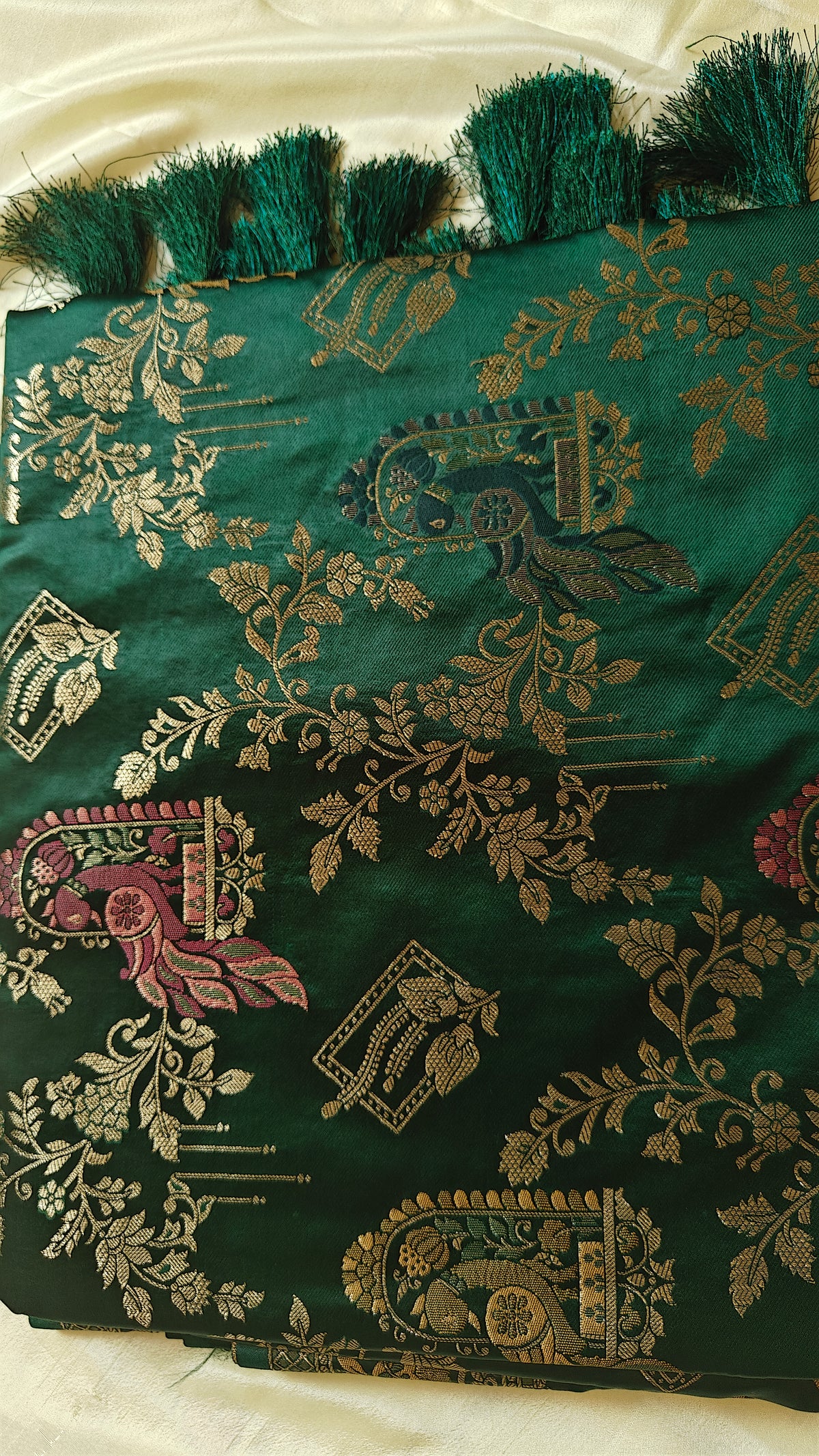 Dark Green Banarasi Silk Peacock Motifs