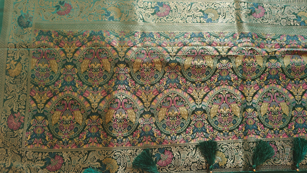 Dark Green Banarasi Silk Peacock Motifs