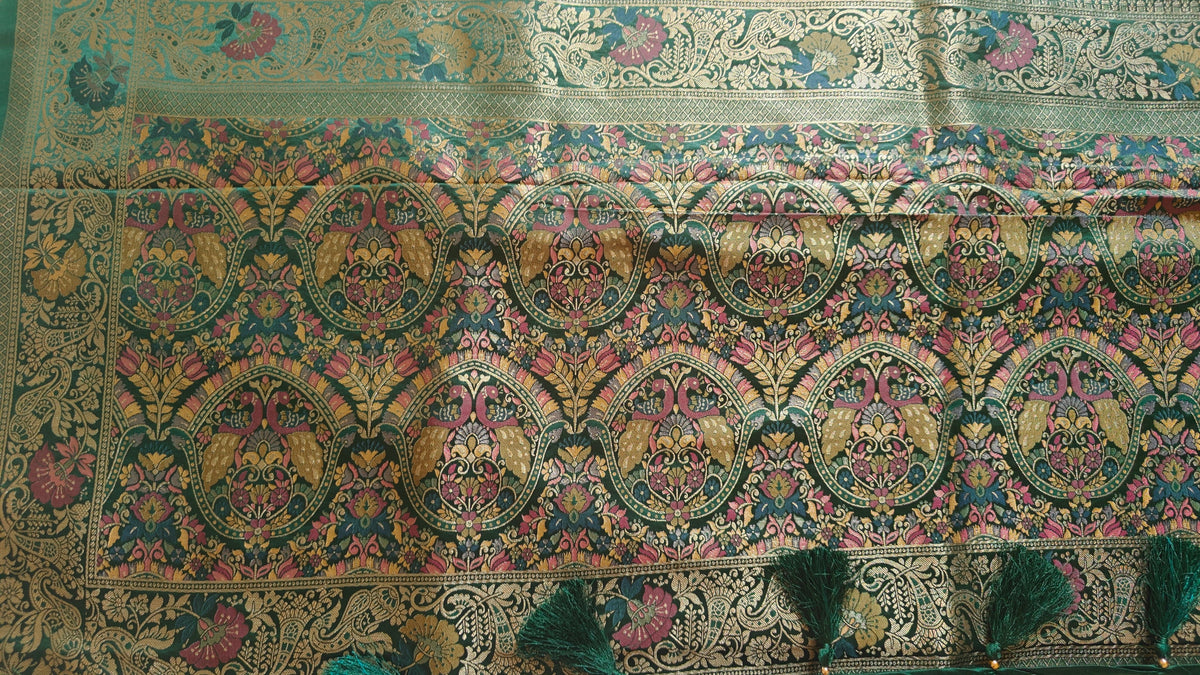 Dark Green Banarasi Silk Peacock Motifs