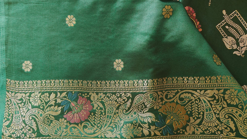 Dark Green Banarasi Silk Peacock Motifs