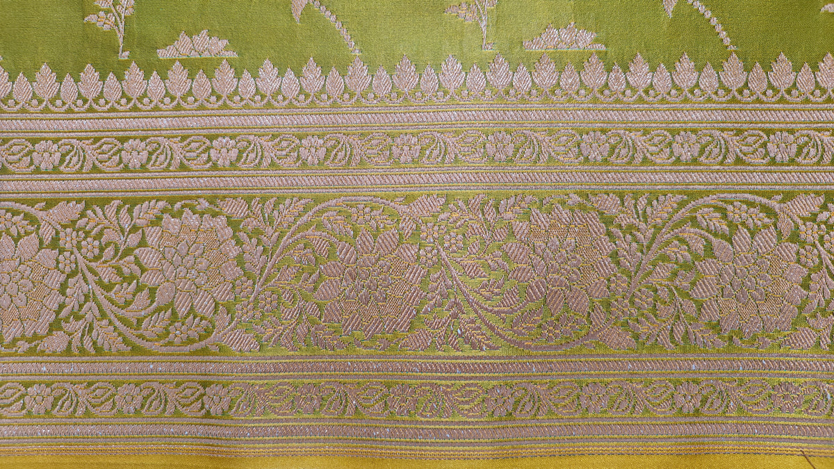 Parrot Green Jaal Katan Silk Saree