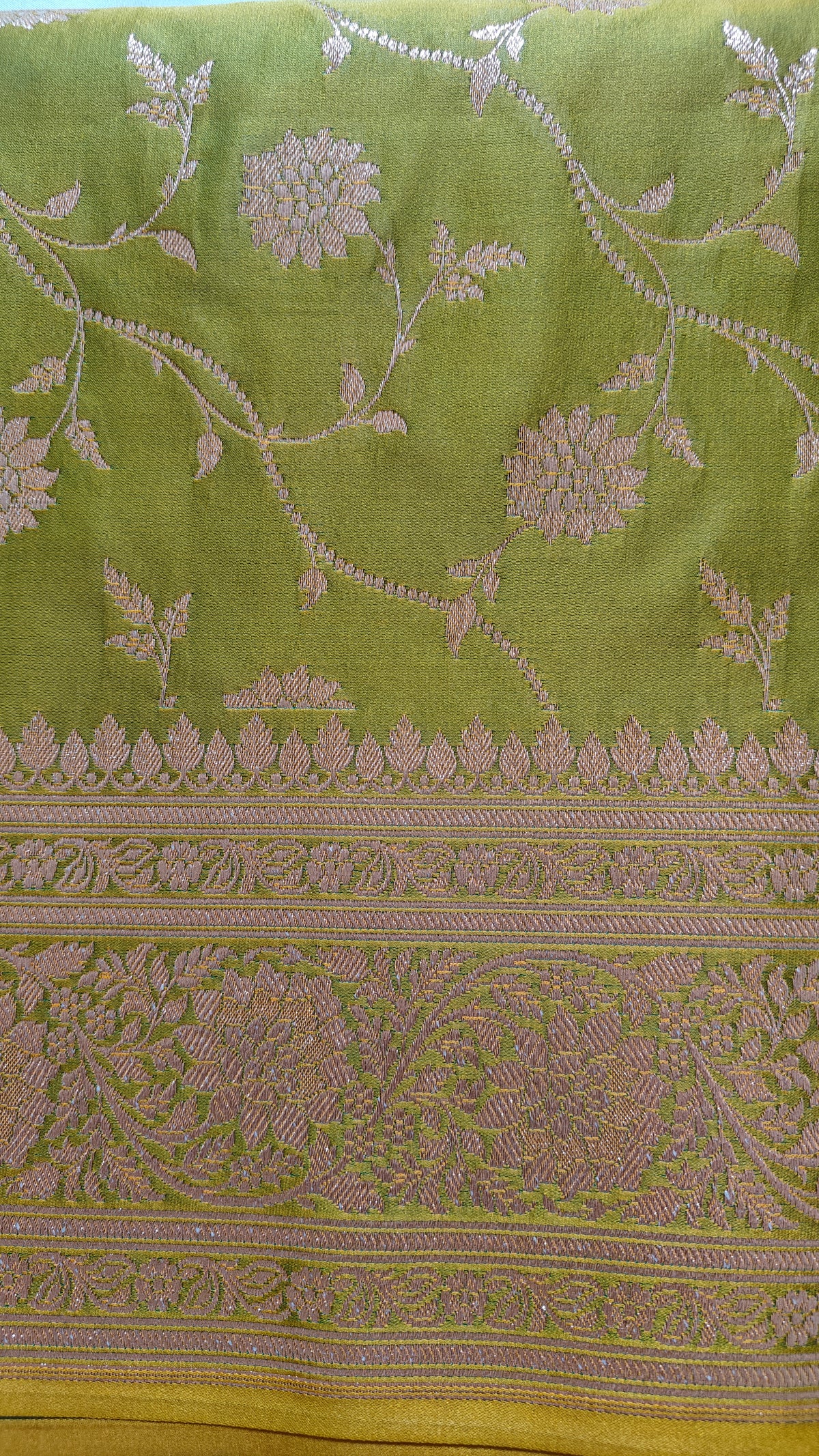 Parrot Green Jaal Katan Silk Saree