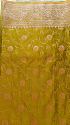 Parrot Green Jaal Katan Silk Saree