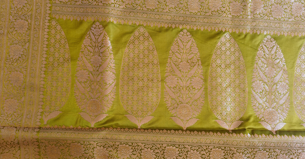 Parrot Green Jaal Katan Silk Saree
