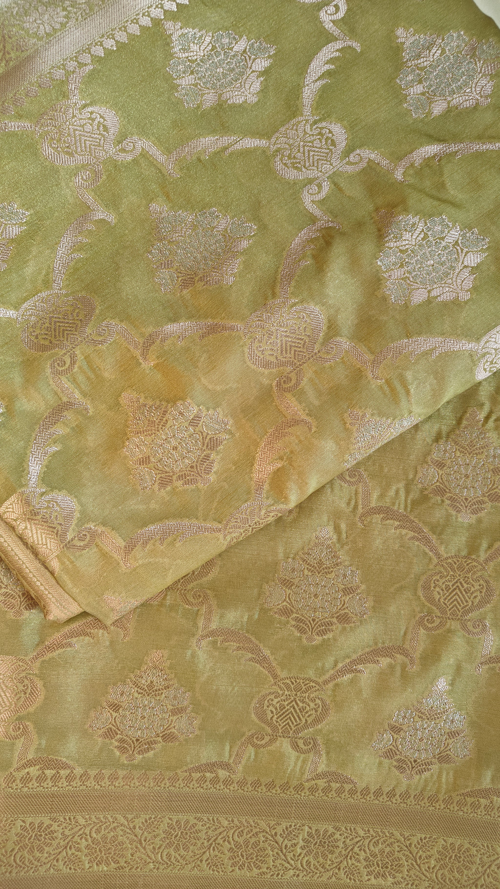 Parrot yellow Banarasi Jaal Saree
