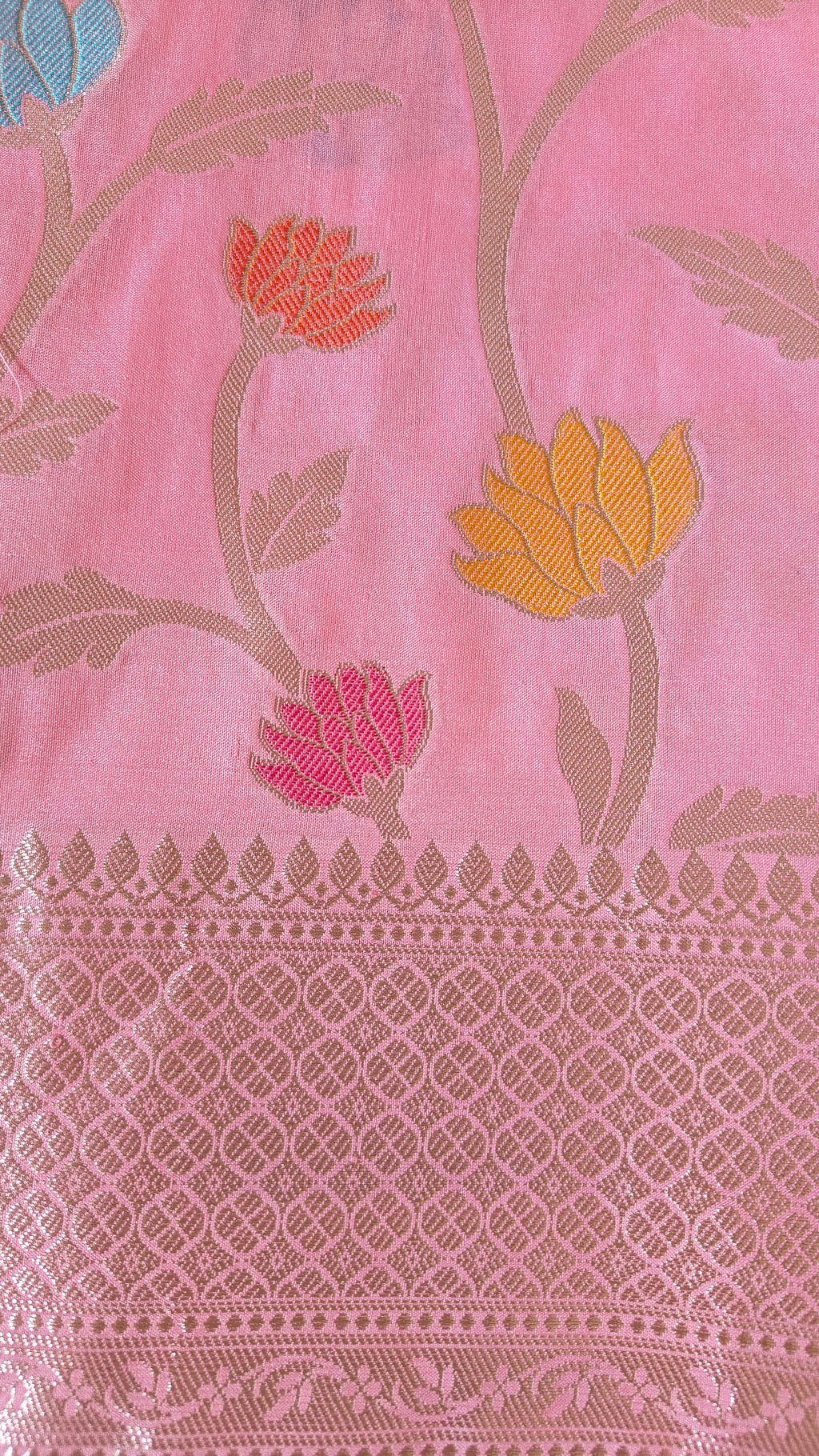 Pastel Pink Cotton Meenakari Jaal Saree