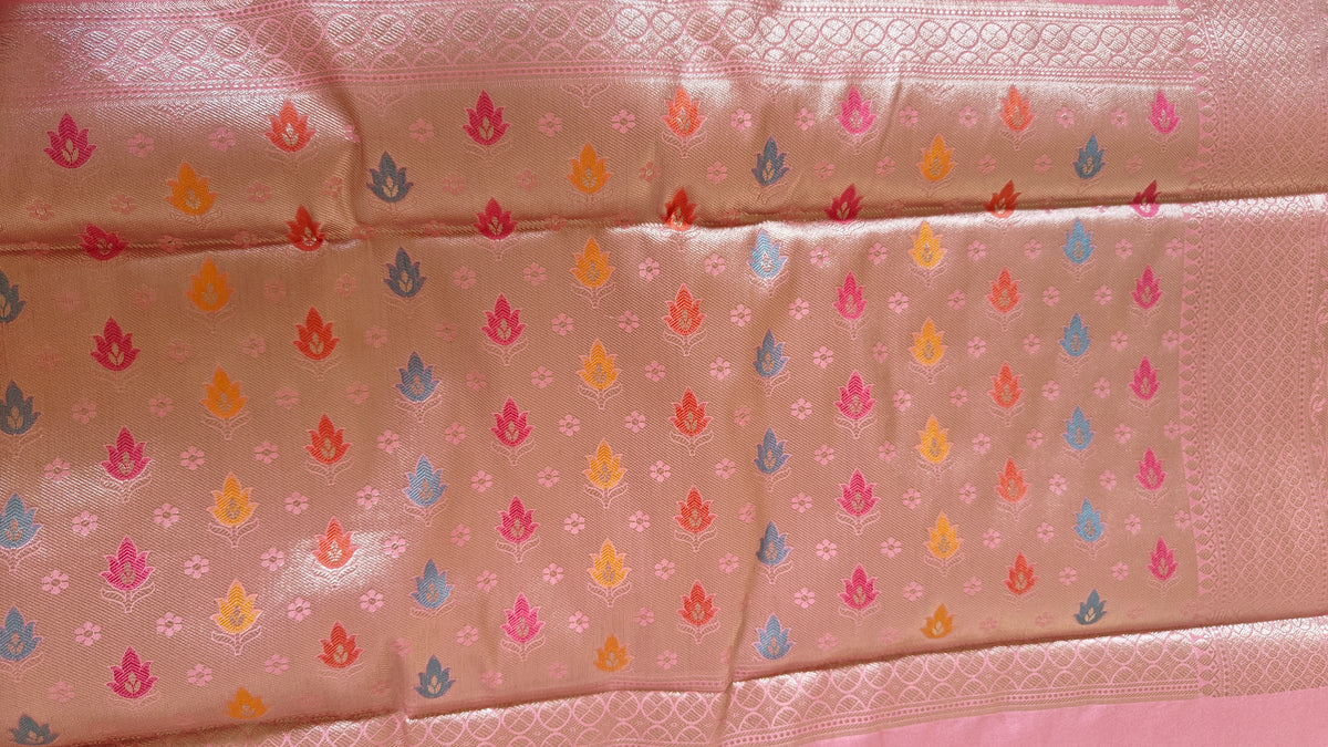 Pastel Pink Cotton Meenakari Jaal Saree