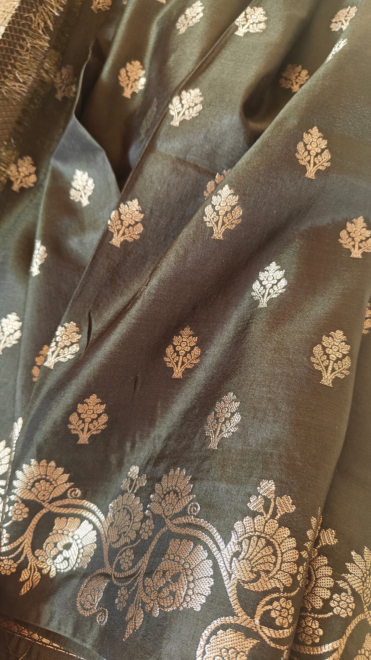 Olive Banarasi Silk Booti Saree
