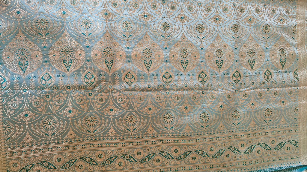 Ferozi Floral Jaal Silk Saree