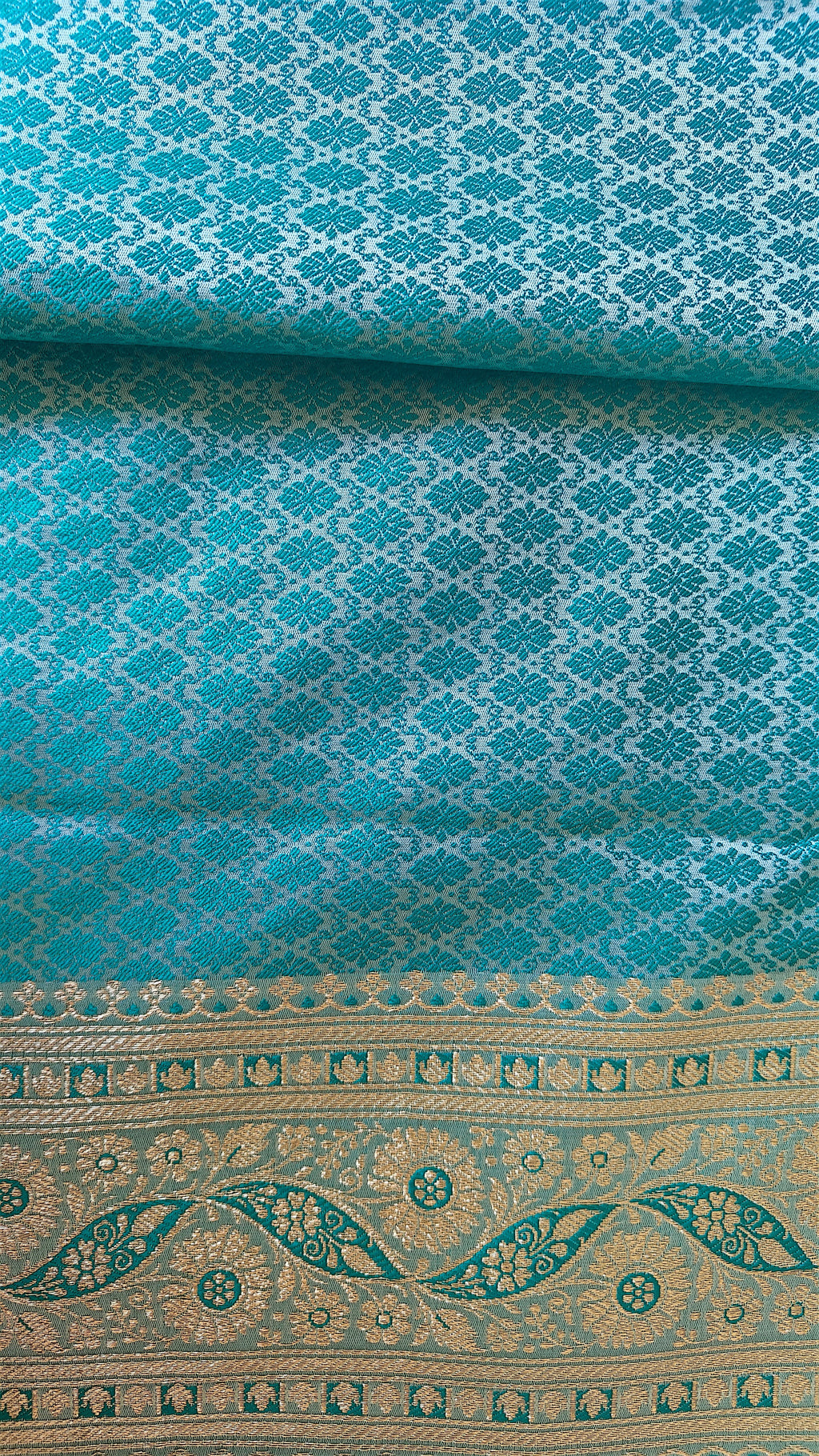 Ferozi Floral Jaal Silk Saree