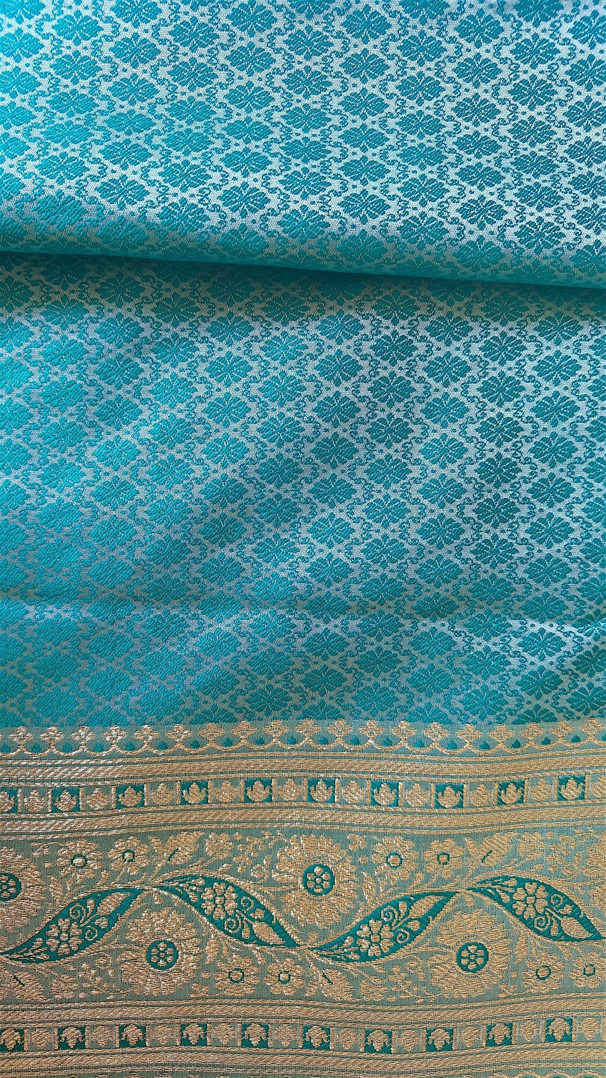Ferozi Floral Jaal Silk Saree