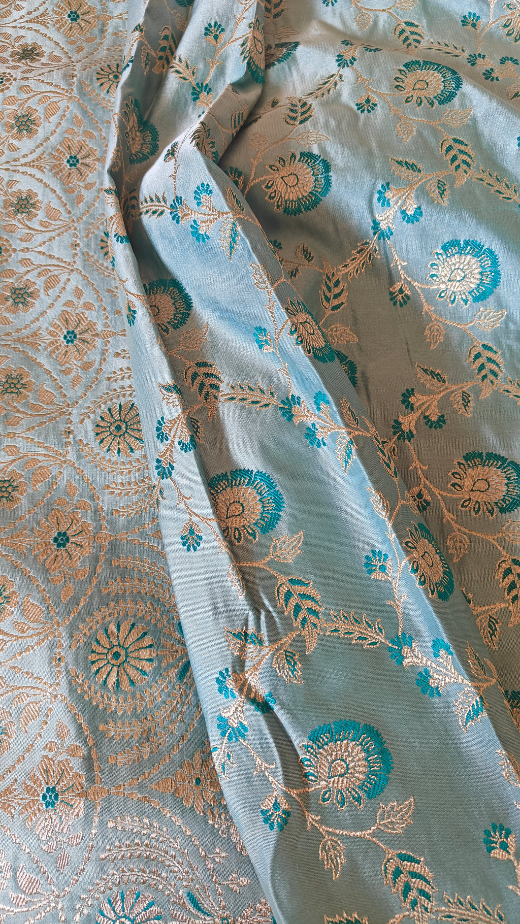 Ferozi Floral Jaal Silk Saree