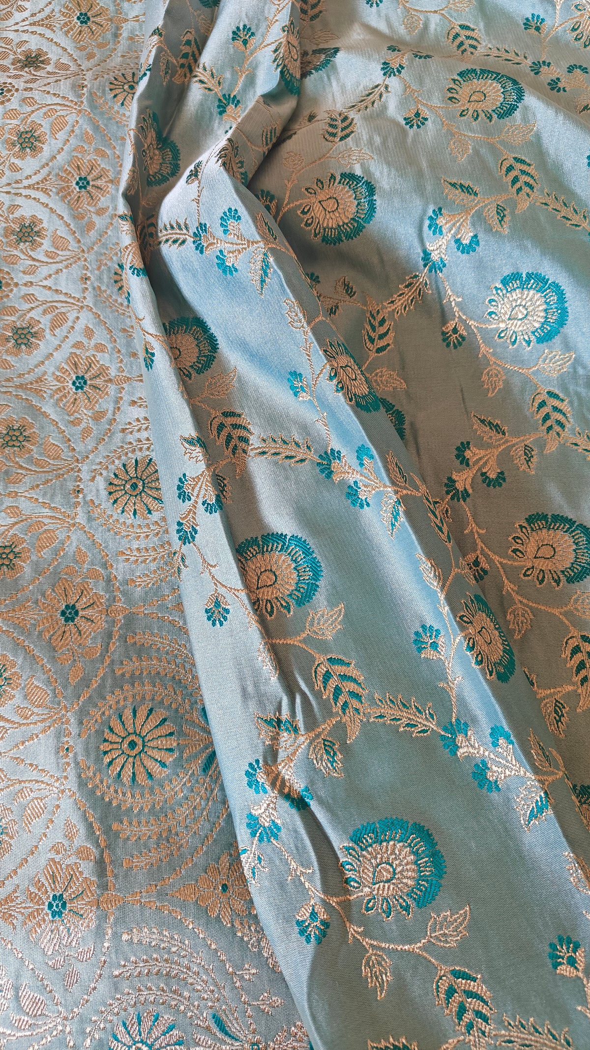 Ferozi Floral Jaal Silk Saree