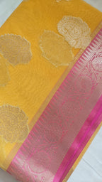Yellow Organza Zari Booti Saree