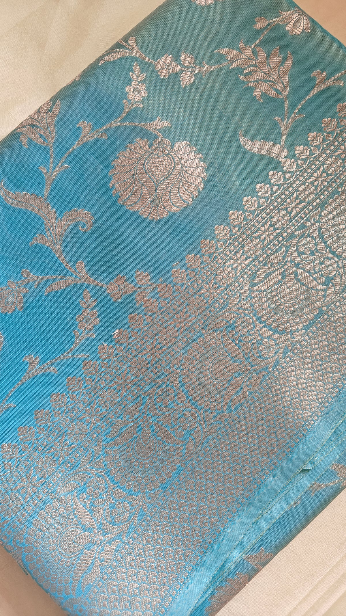 Ice blue Tissue Floral Jaal Saree