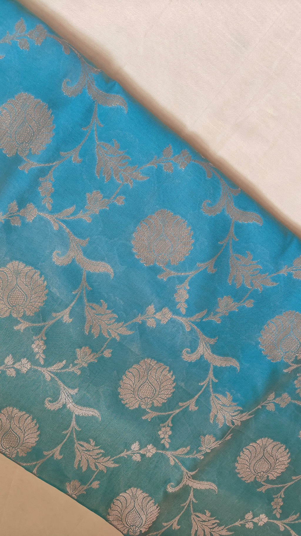 Ice blue Tissue Floral Jaal Saree