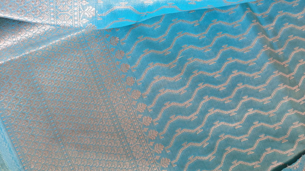 Ice blue Tissue Floral Jaal Saree