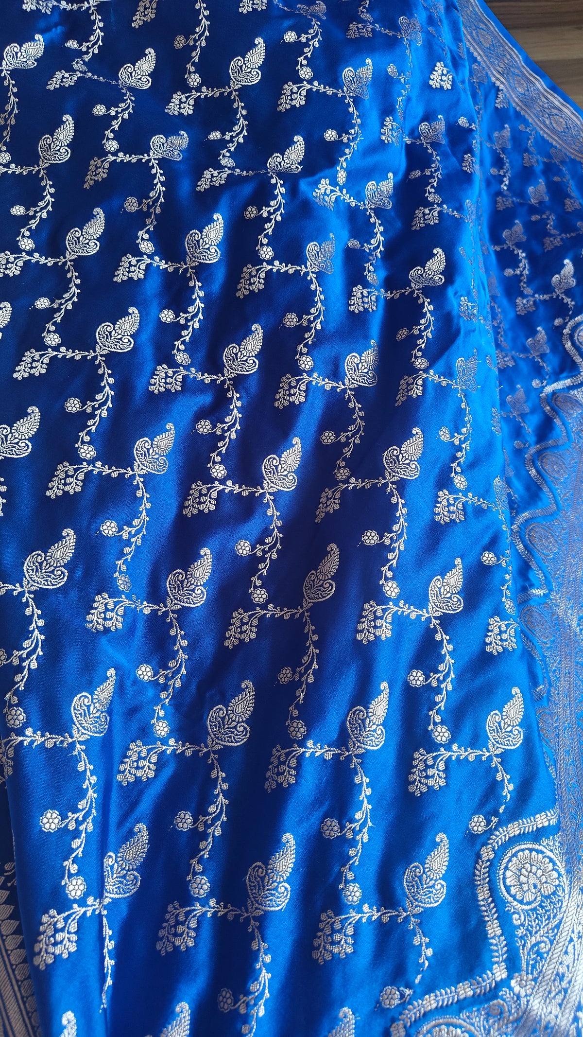 Blue Silk Zari Jaal Saree