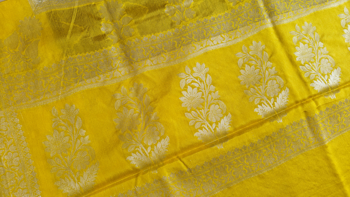 Yellow Blue Banarasi Silk Saree