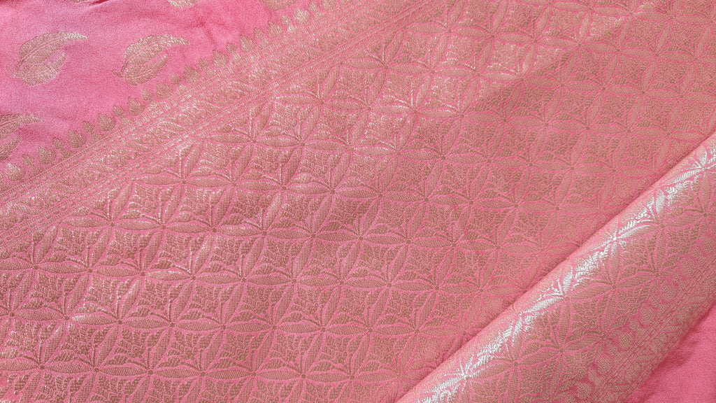 Rani Pink Georgette Leaf Motifs