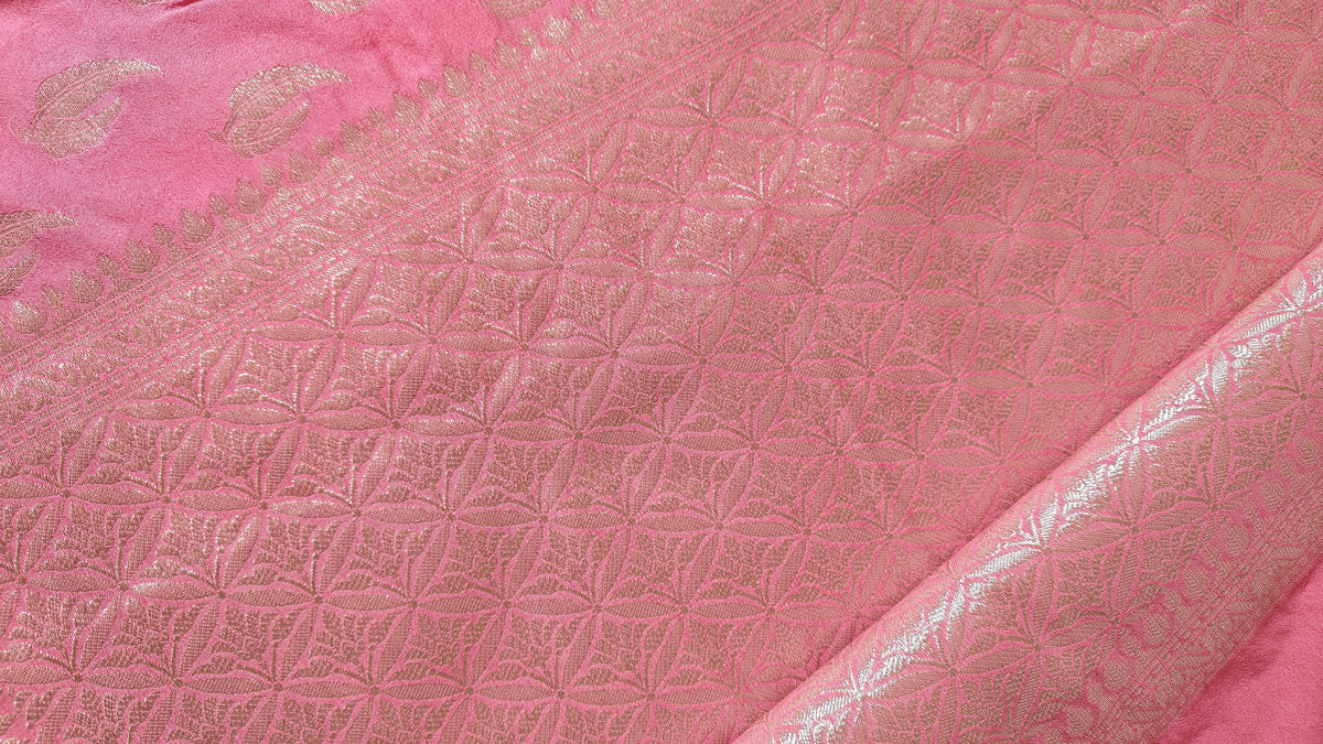Rani Pink Georgette Leaf Motifs