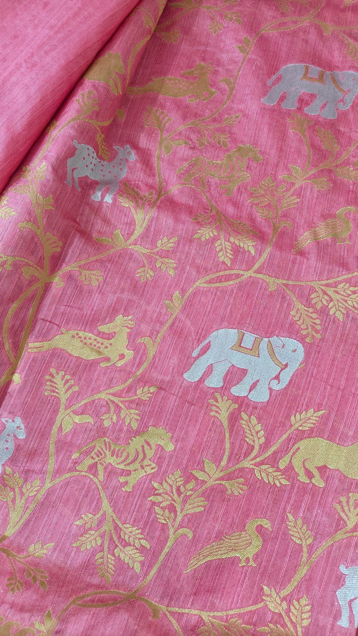 Pink Raw Silk Motif Saree