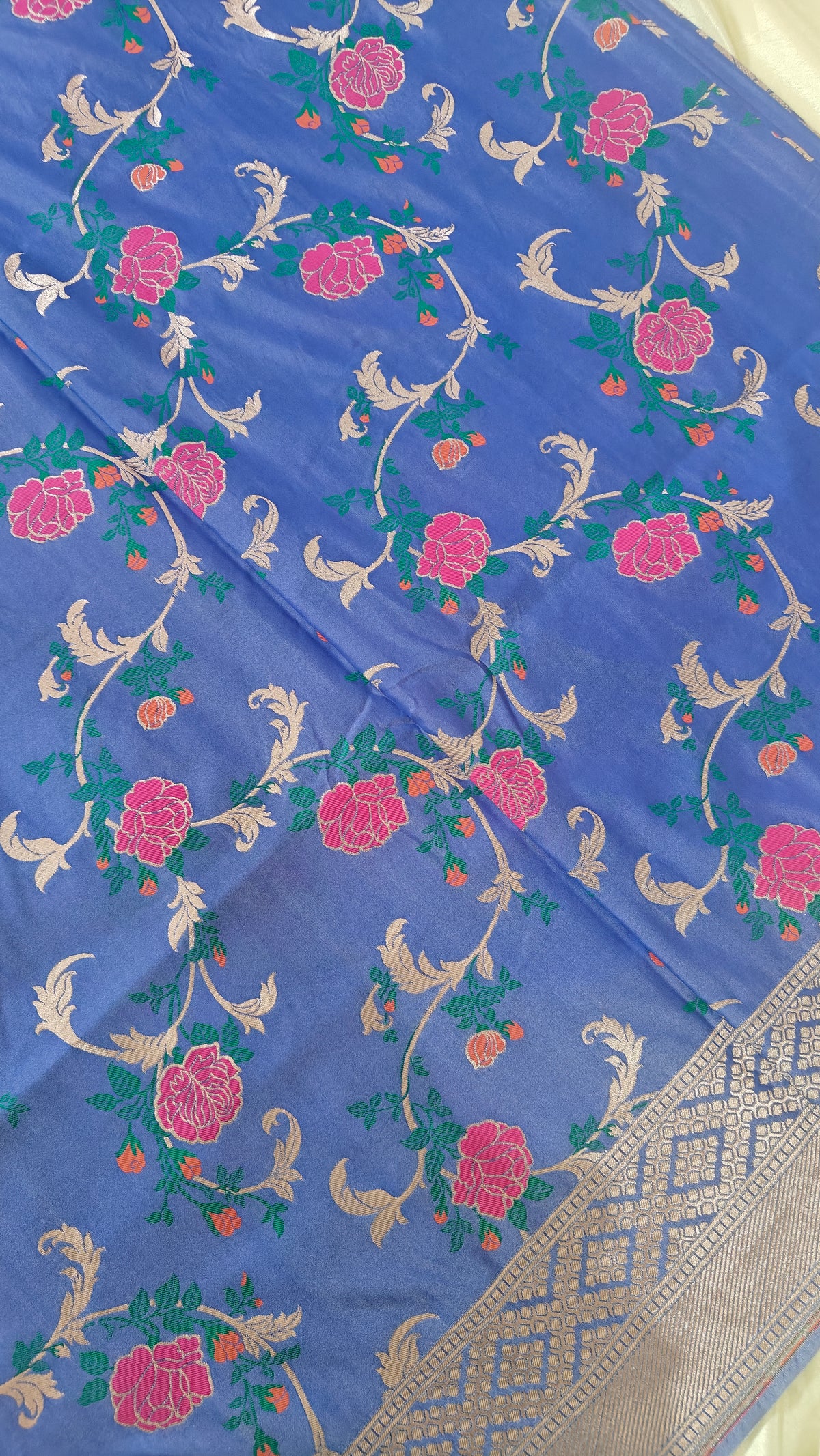 Lavender  Floral Jaal Katan Silk