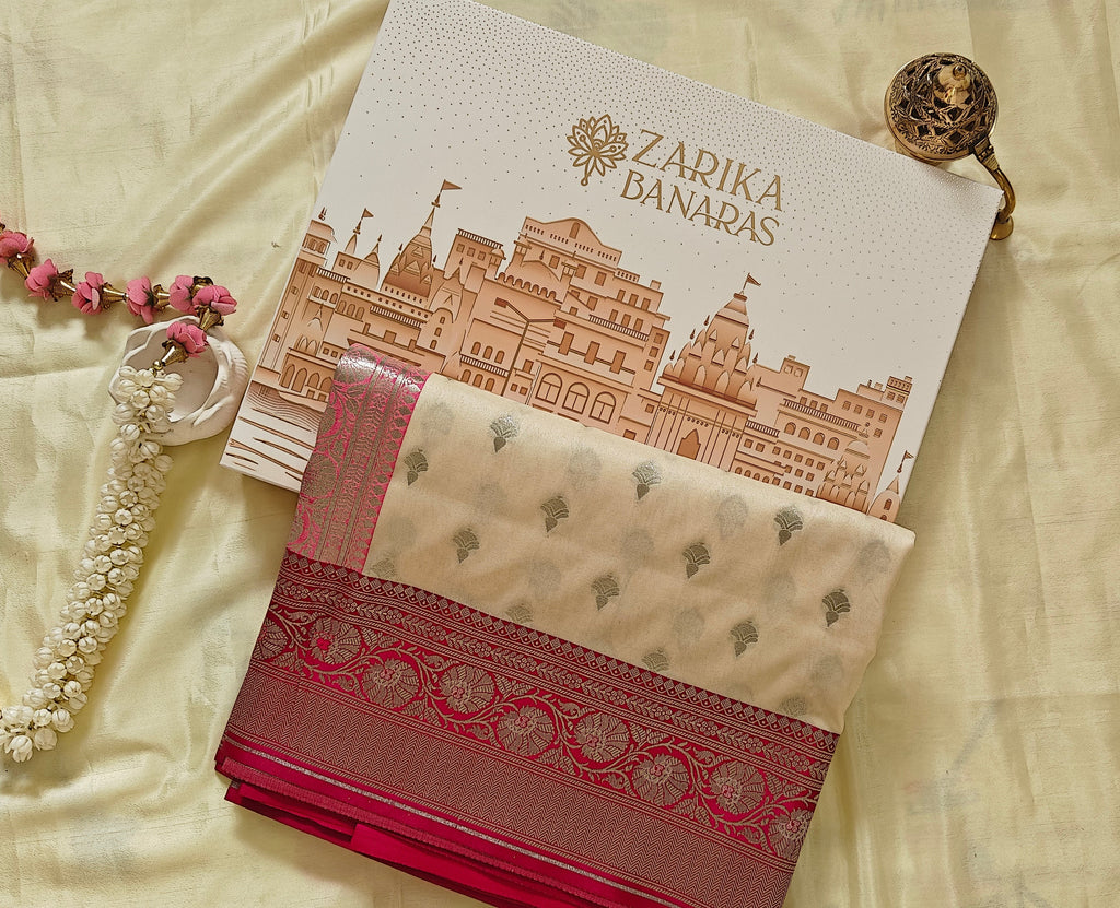 Baby Pink and white Silk Saree