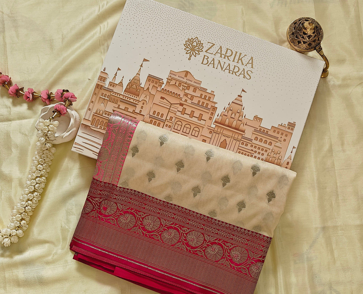 Baby Pink and white Silk Saree