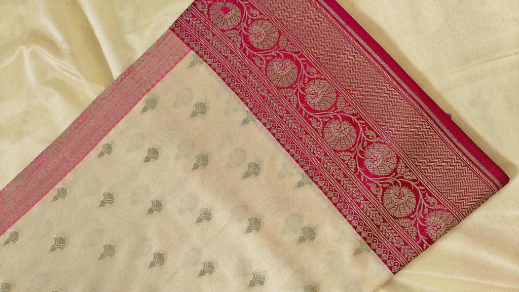 Baby Pink and white Silk Saree