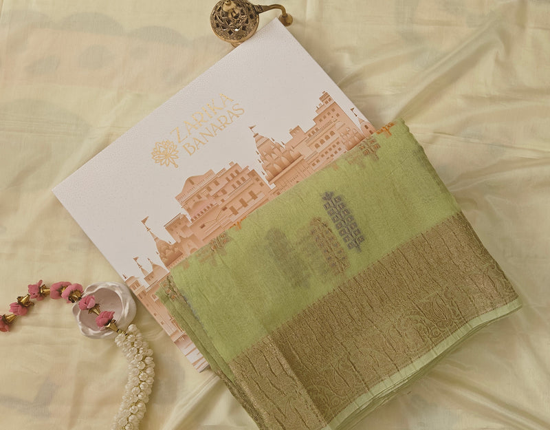 Pista Green Crushed Cotton Saree