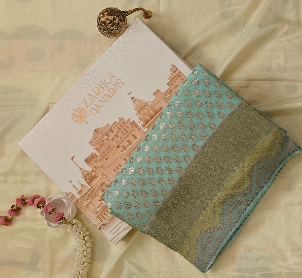 Aqua Blue Georgette Saree Hand-Brush