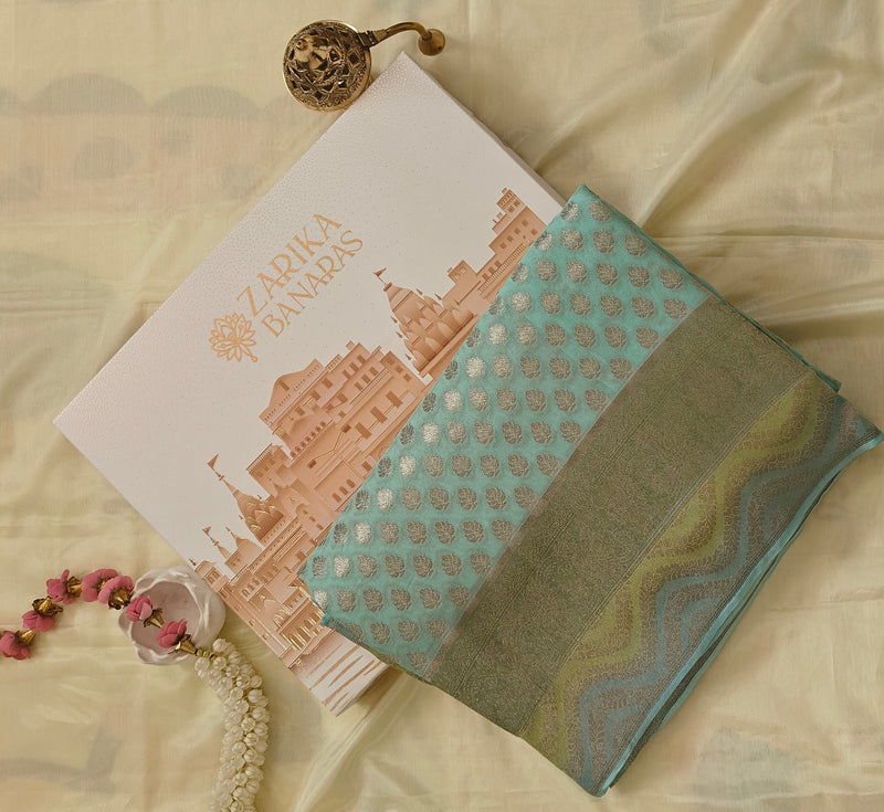 Aqua Blue Georgette Saree Hand-Brush