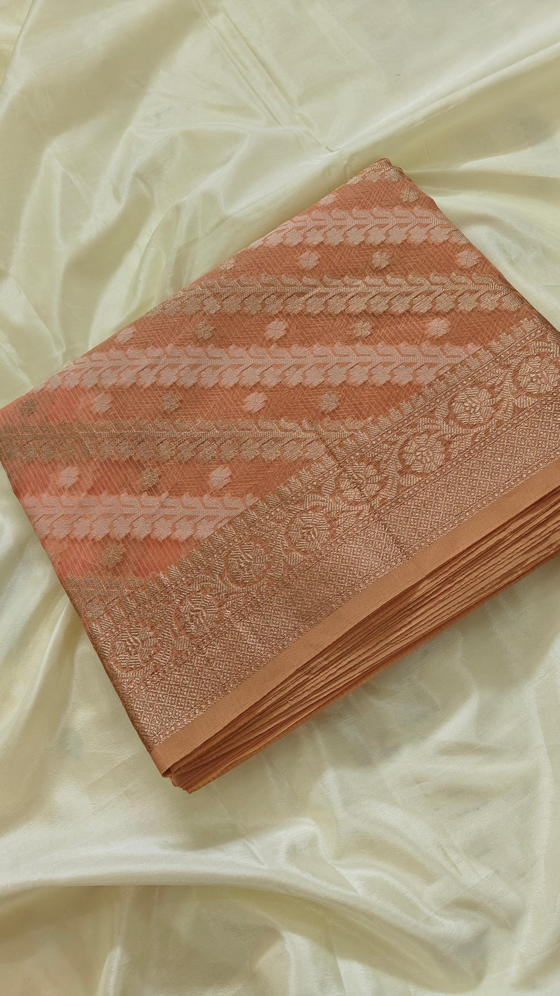 Peach Kota Cotton Saree