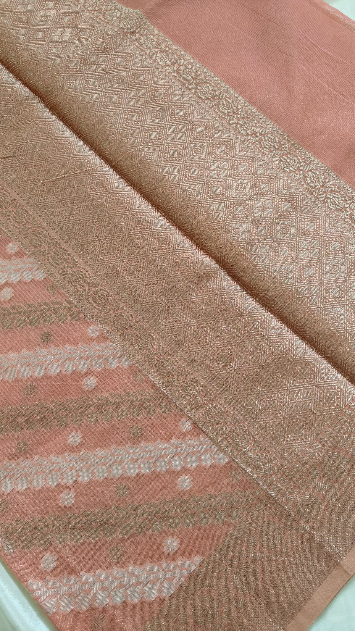 Peach Kota Cotton Saree