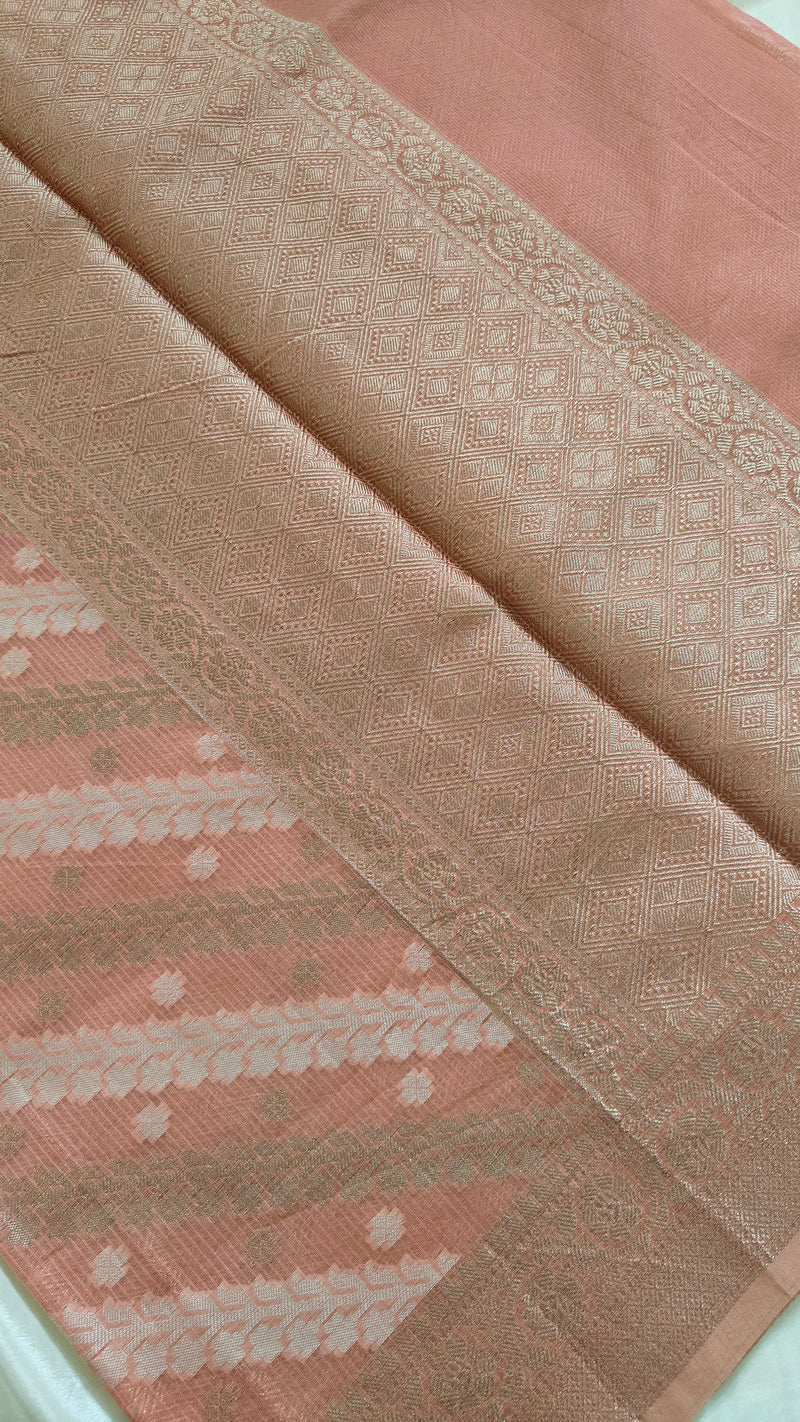 Peach Kota Cotton Saree