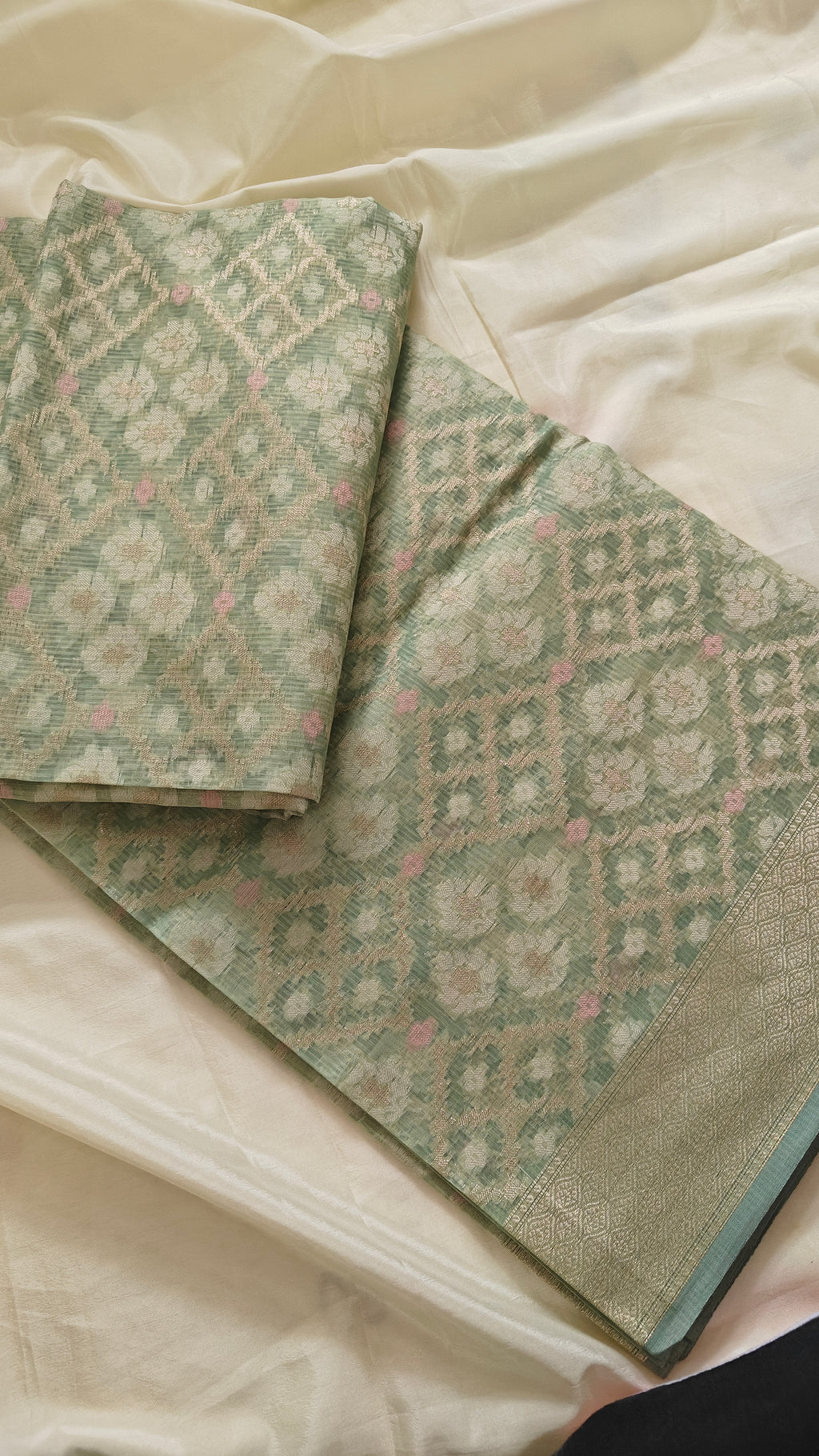 Green Kota Cotton Zari Saree
