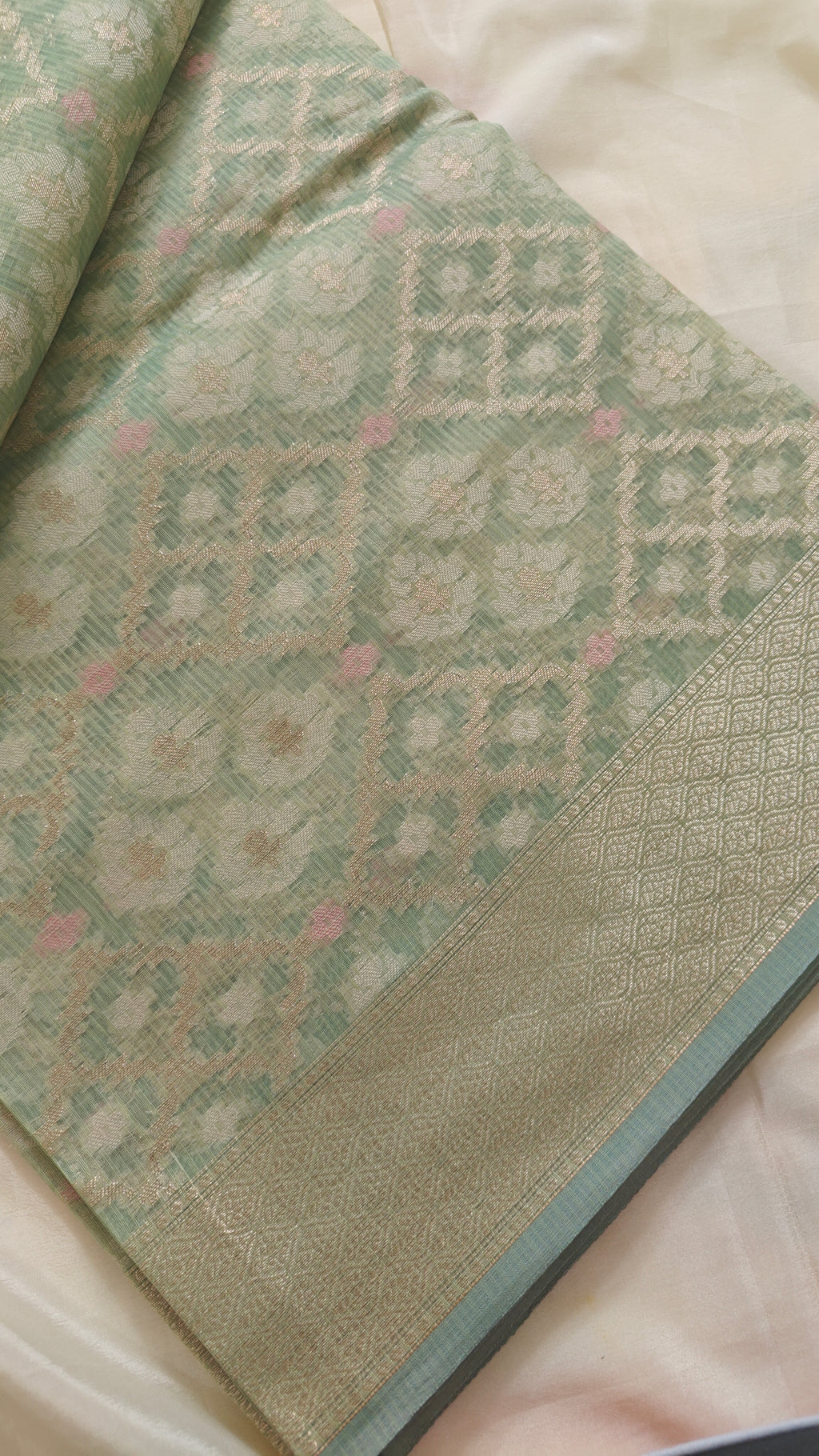 Green Kota Cotton Zari Saree