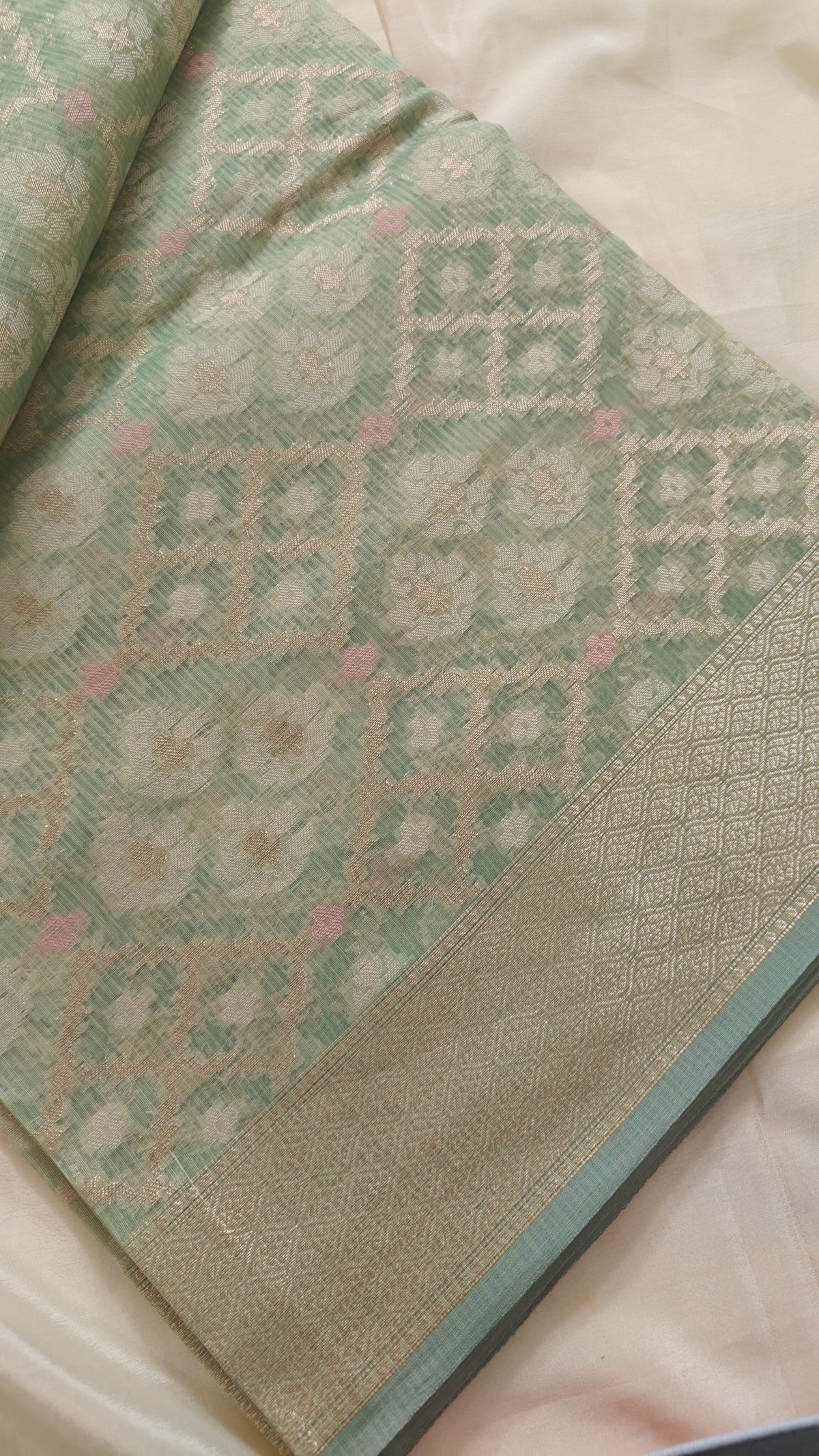 Green Kota Cotton Zari Saree